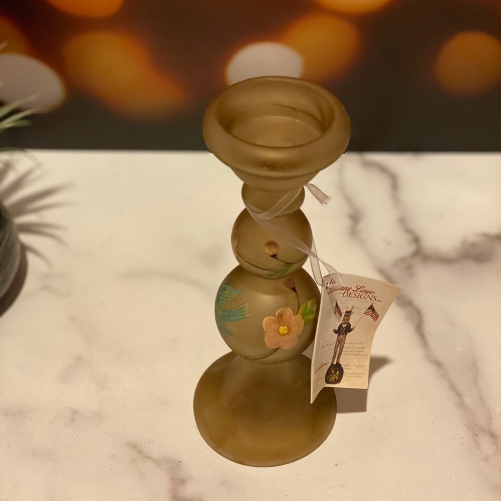 Brand new glass candle holder hand painted by BL